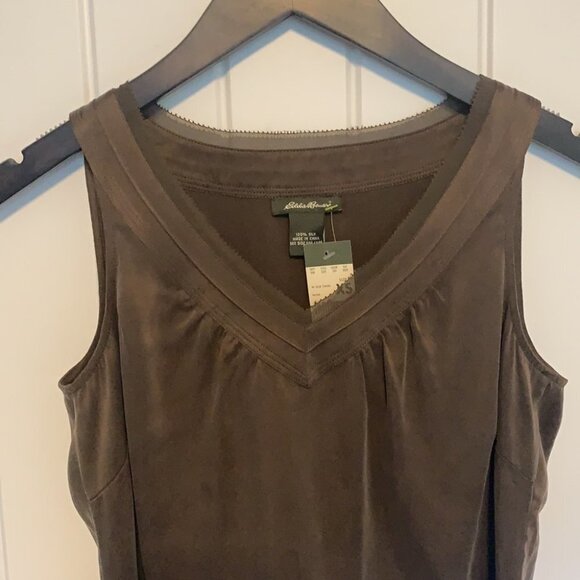 NWT Eddie Bauer 100% Silk Sleeveless Brown Relaxed Slip V Neck Top XSmall - Picture 6 of 12